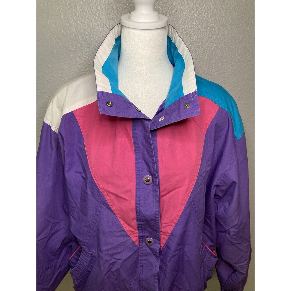 Vtg Y2K Neon Jacket Womens M Funky Retro 70s Bold Color Block Lightweight Coat